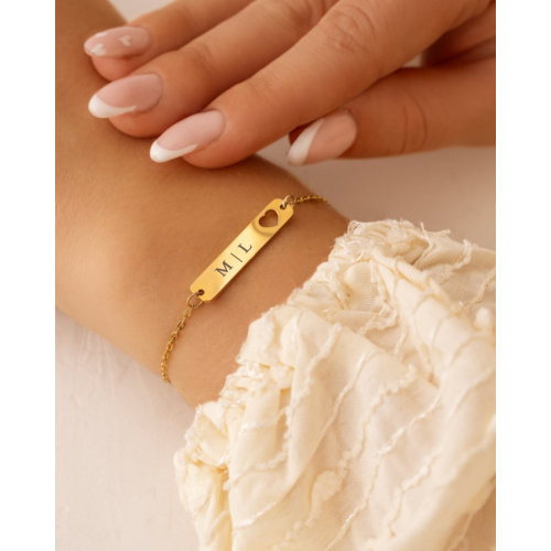 Bar armband met hartje graveren kleur goud