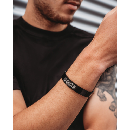 Stalen armband heren met naam zwart