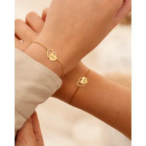 Graveerbare moeder & dochter armband twin love goudkleurig