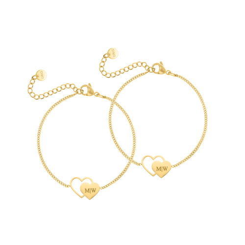 Graveerbare moeder &amp; dochter armband duo love goudkleurig