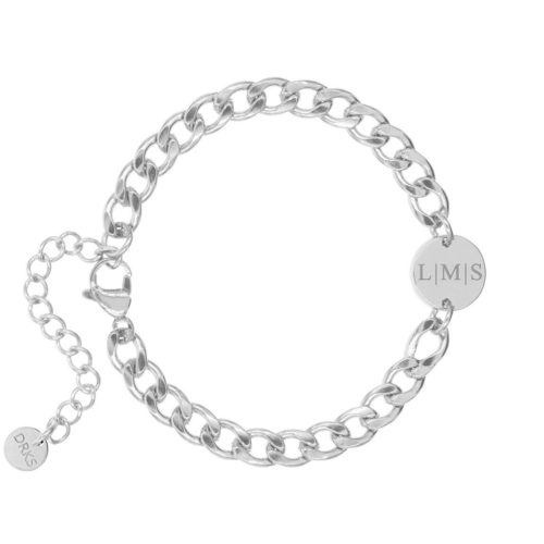 Schakelarmband heren met letters zilver