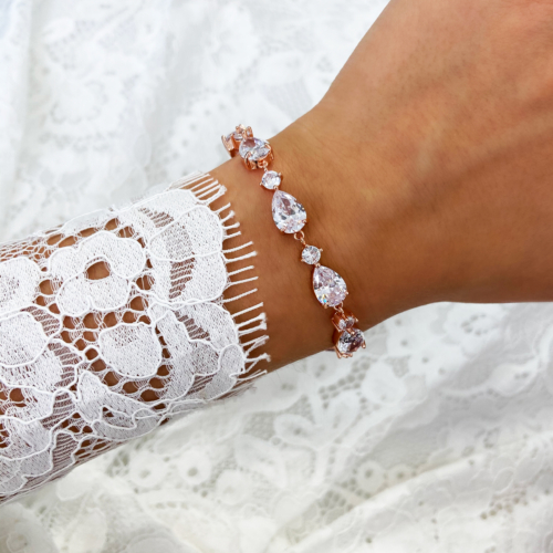 Bruids armband met steentjes rose verguld