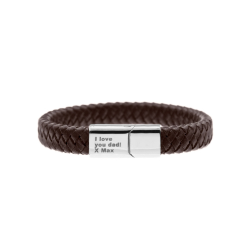 Graveerbare leren mannen armband bruin