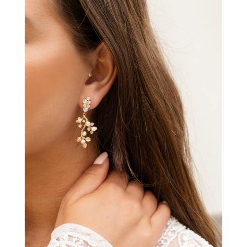 Boho bruidsoorbellen sparkle &amp; pearls goldplated