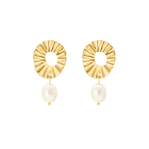 Trendy pearl earrings white goudkleurig