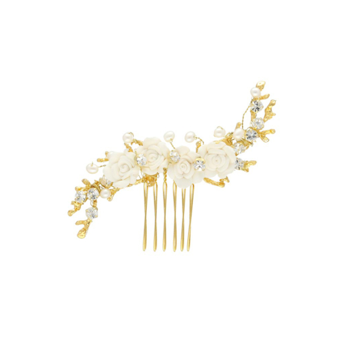 Haaraccessoire flowers &amp; pearls goud kleurig