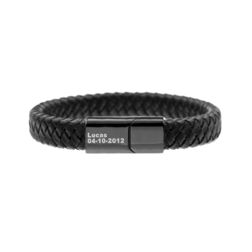 Graveerbare Leren Mannen Armband Zwart