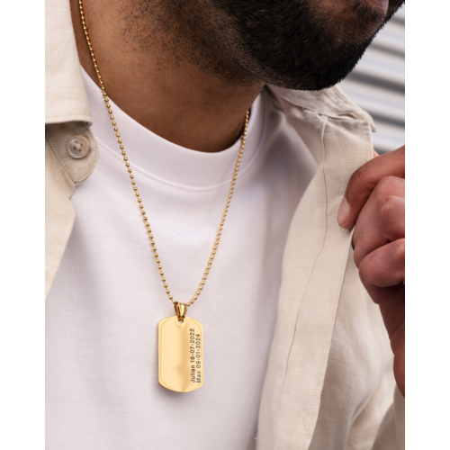 Dog tag ketting mannen met naam goudkleurig