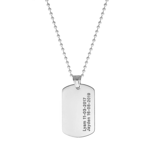 Dog tag ketting mannen met naam zilverkleurig