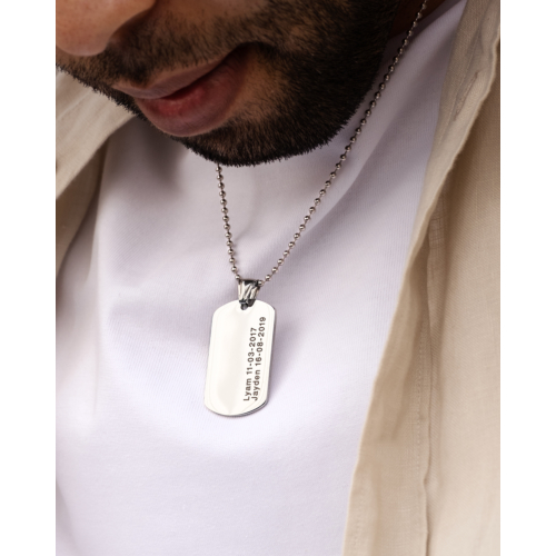 Dog tag ketting mannen met naam zilverkleurig