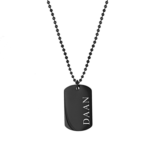 Graveerbare dog tag ketting kids zwart