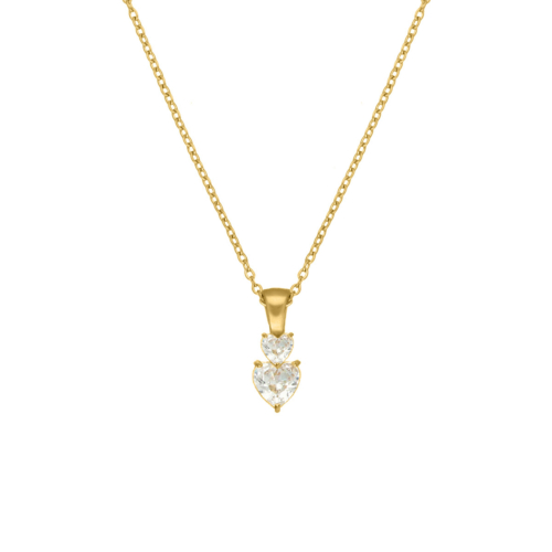 Ketting double crystal hearts goudkleurig