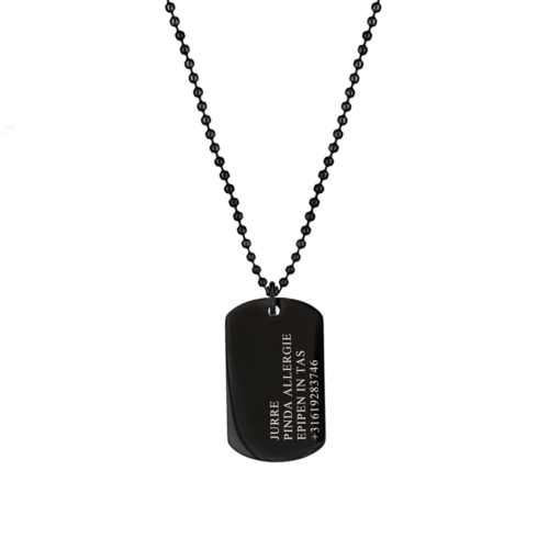 Graveerbare dog tag ketting kids zwart