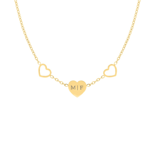 Initial ketting with triple love goudkleurig