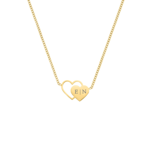 Gouden graveerbare ketting met twee hartjes