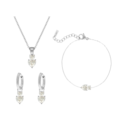 Sieraden set double crystal hearts