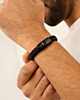 Mannen armband met leer zwart