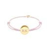 Satin round initial armband roze goldplated