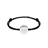 Satin round initial armband zwart