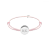 Satin round initial armband roze