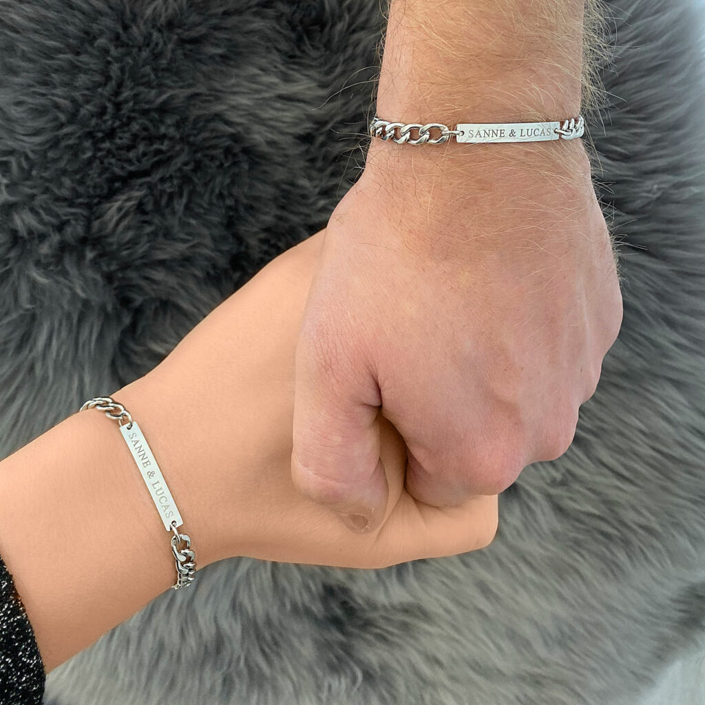 zilveren schakelarmband voor koppels